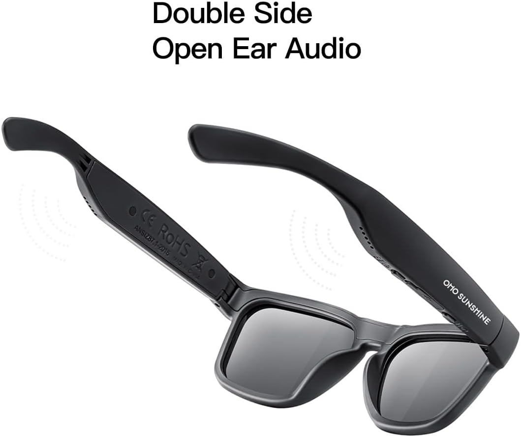 Oho Smart Glasses,Polarized Sunglasses with Bluetooth Speaker,Athletic/Outdoor UV Protection and Voice Control,Unisex (Grey Lens)