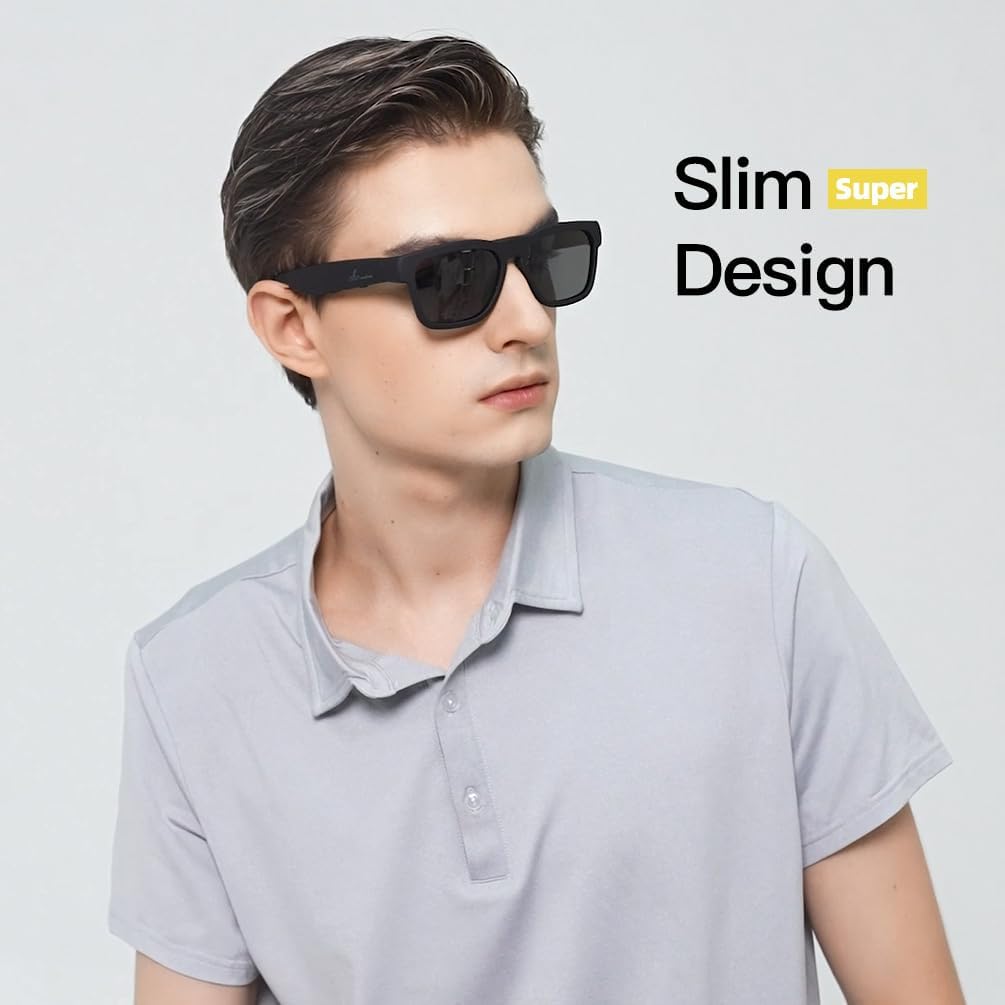 Oho Smart Glasses,Polarized Sunglasses with Bluetooth Speaker,Athletic/Outdoor UV Protection and Voice Control,Unisex (Grey Lens)