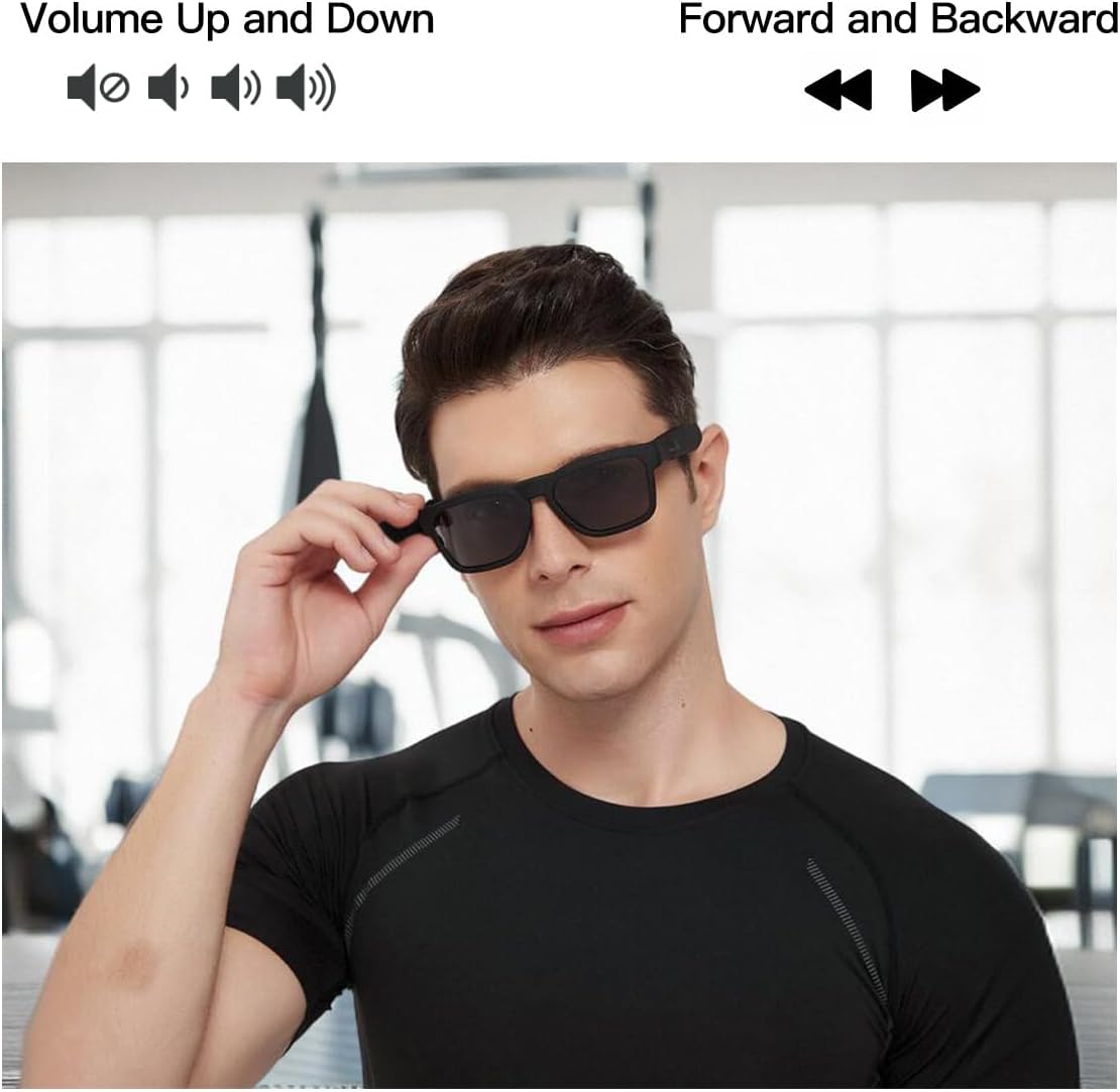 Oho Smart Glasses,Polarized Sunglasses with Bluetooth Speaker,Athletic/Outdoor UV Protection and Voice Control,Unisex (Grey Lens)