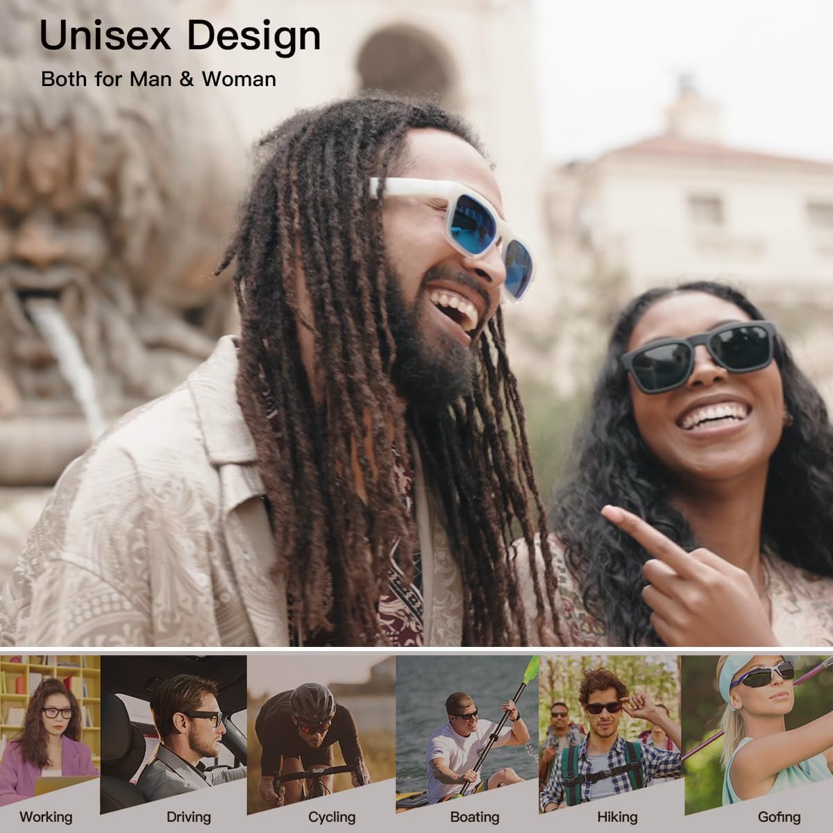 Oho Smart Glasses,Polarized Sunglasses with Bluetooth Speaker,Athletic/Outdoor UV Protection and Voice Control,Unisex (Grey Lens)
