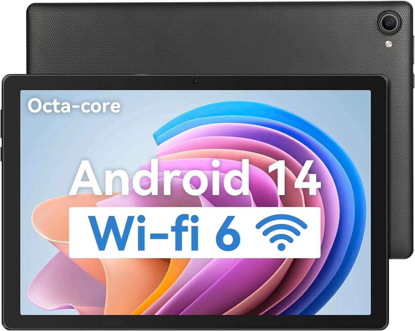 Android 14 Tablet 10.1 Inch Tablet, 8GB RAM + 64GB ROM (1TB TF), Octa-Core 2.0 Ghz, Wifi 6, Bluetooth 5.0, Widevine L1, 5MP + 8MP, 5000Mah, Black